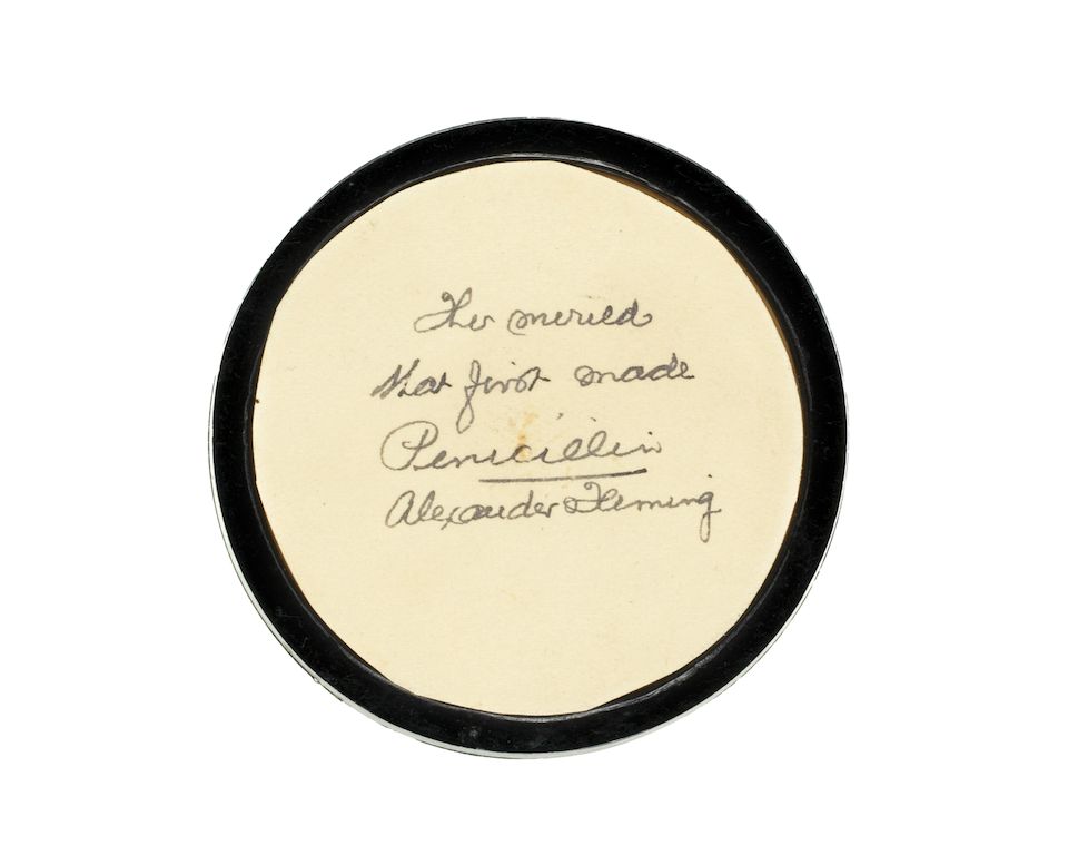 FLEMING (ALEXANDER) Sample of penicillin mould, signed and inscribed by Fleming on the reverse "The mould that first made Penicillin/ Alexander Fleming",