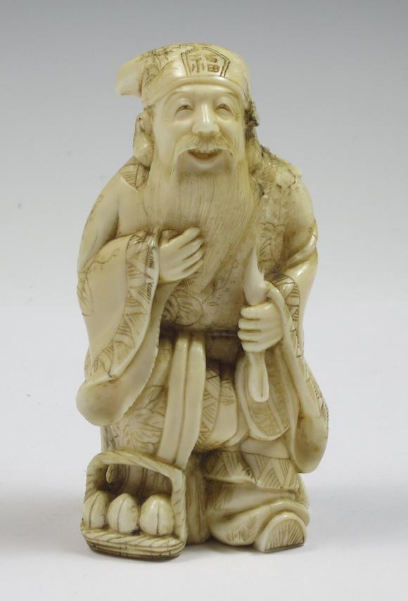 Bonhams : A marine ivory of Jurojin By Seizan, Meiji