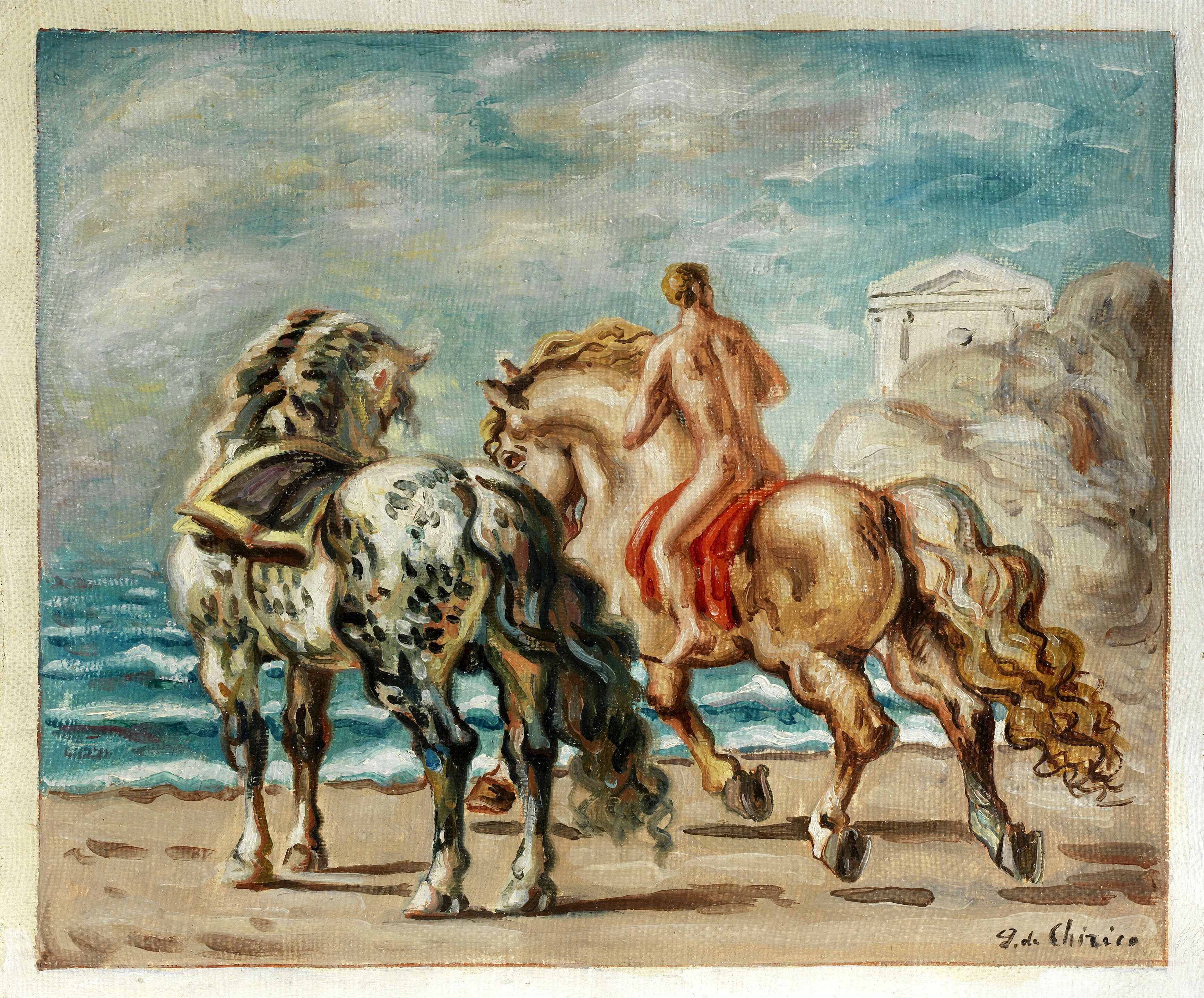 Cavalli e cavaliere in riva al mare