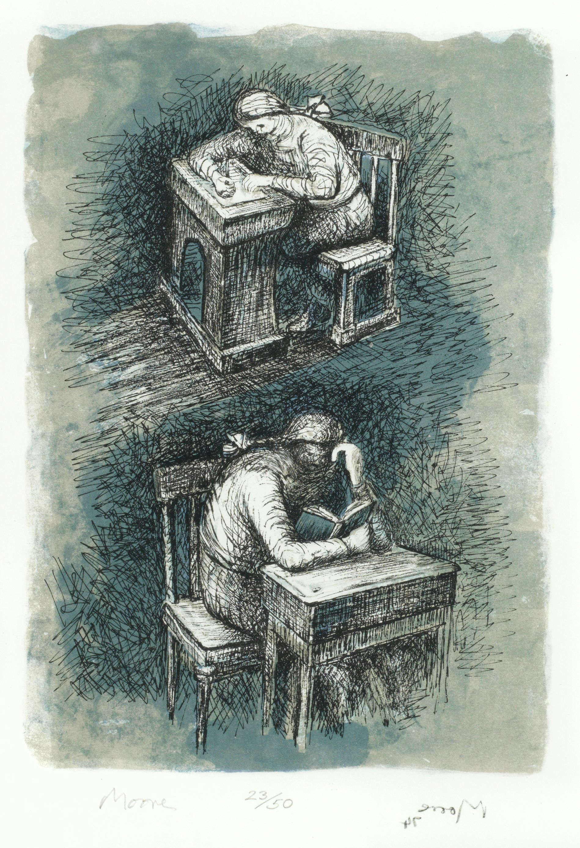 Girl Seated at Desk IX