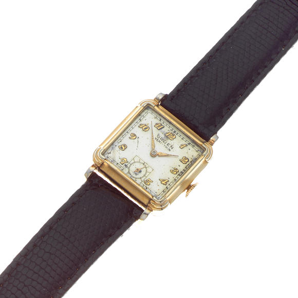 Bonhams : Gruen. A gold plated manual wind cushion form wristwatch Veri ...