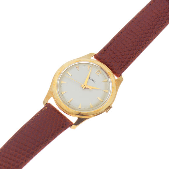 Bonhams : Alpina. An 18K gold manual wind wristwatch Circa 1960