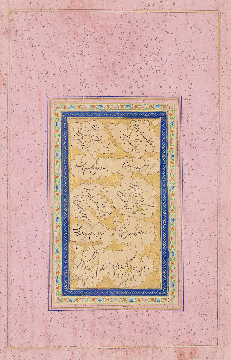 Bonhams A Calligraphic Album Page Written In Shikasteh Ta Liq Script Signed By Muhammad Hasan