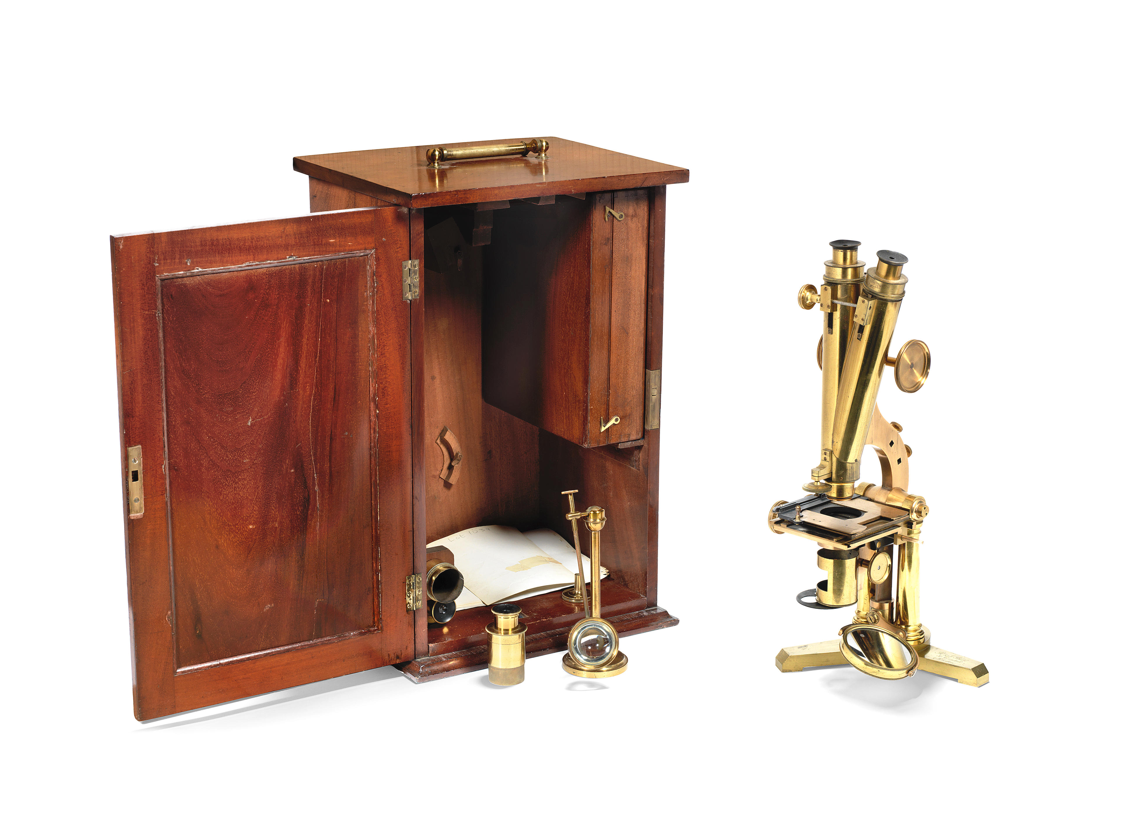 Bonhams An R And J Beck Brass Compound Binocular Microscope Circa 1880 16 1 2 In 42cm High