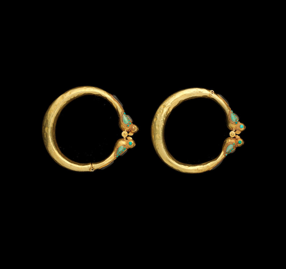 Bonhams : Two Seljuk style turquoise-set gold bracelets Persia, 19th ...