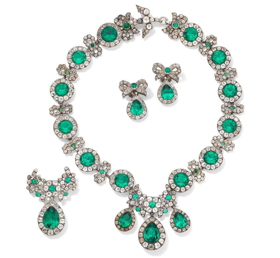Bonhams : A Portugese paste necklace, earrings and brooch suite, late ...