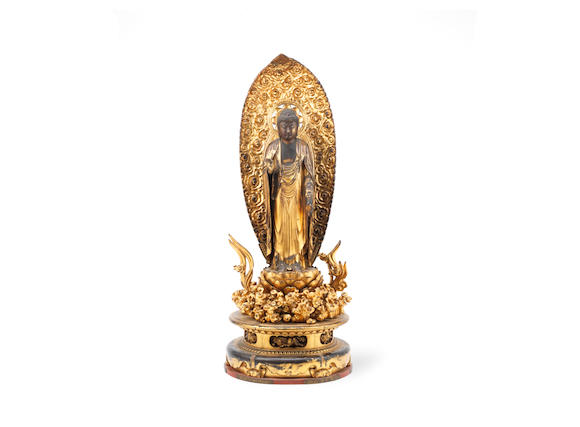 Bonhams : A large Japanese gilt wood standing Amitabha Buddha 18th/19th ...