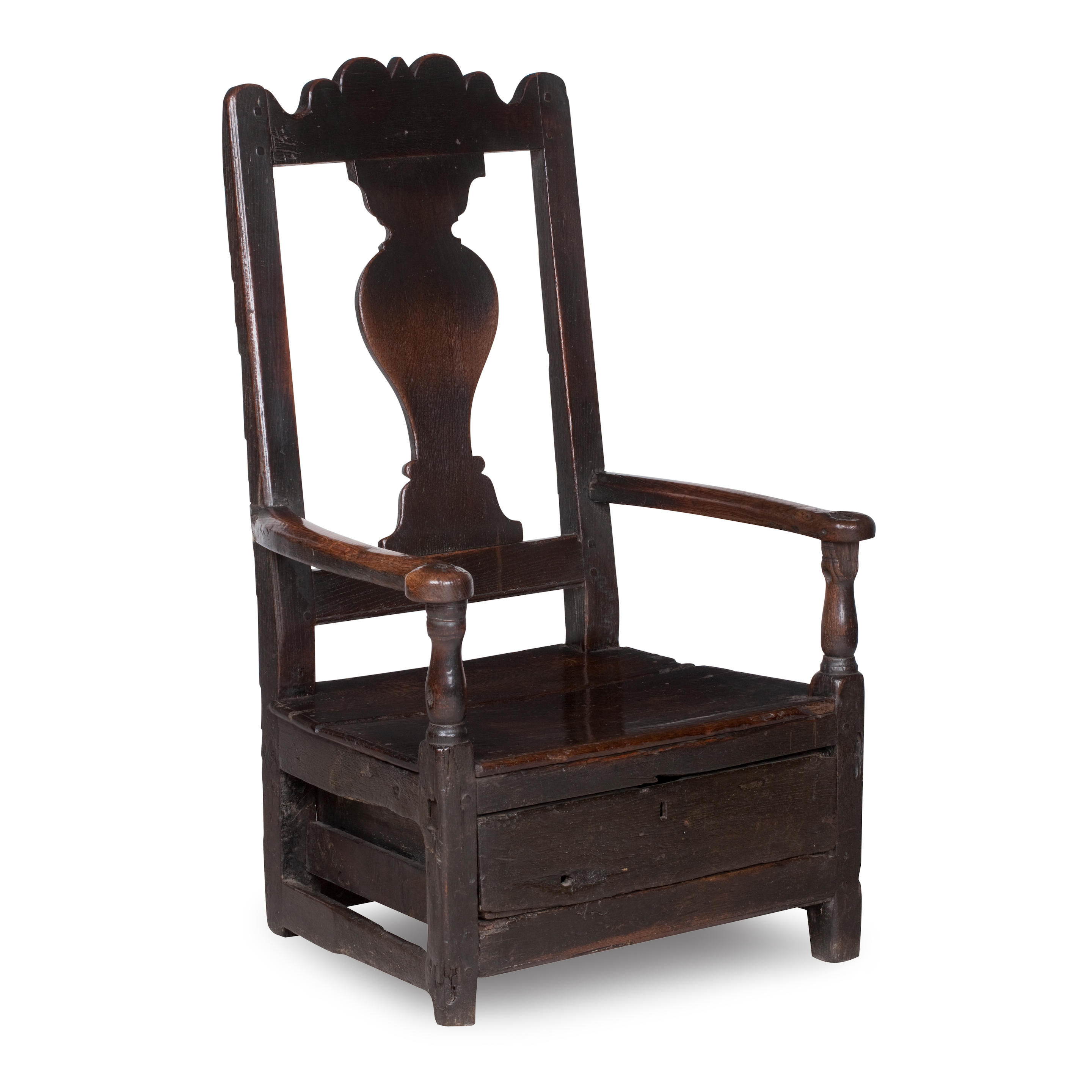 Bonhams : An early 18th century oak lambing chair, Scottish Highlands