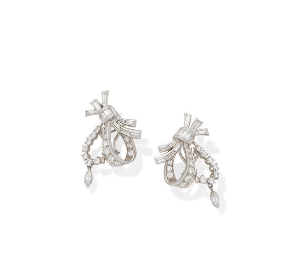 Bonhams A pair of diamond earclips