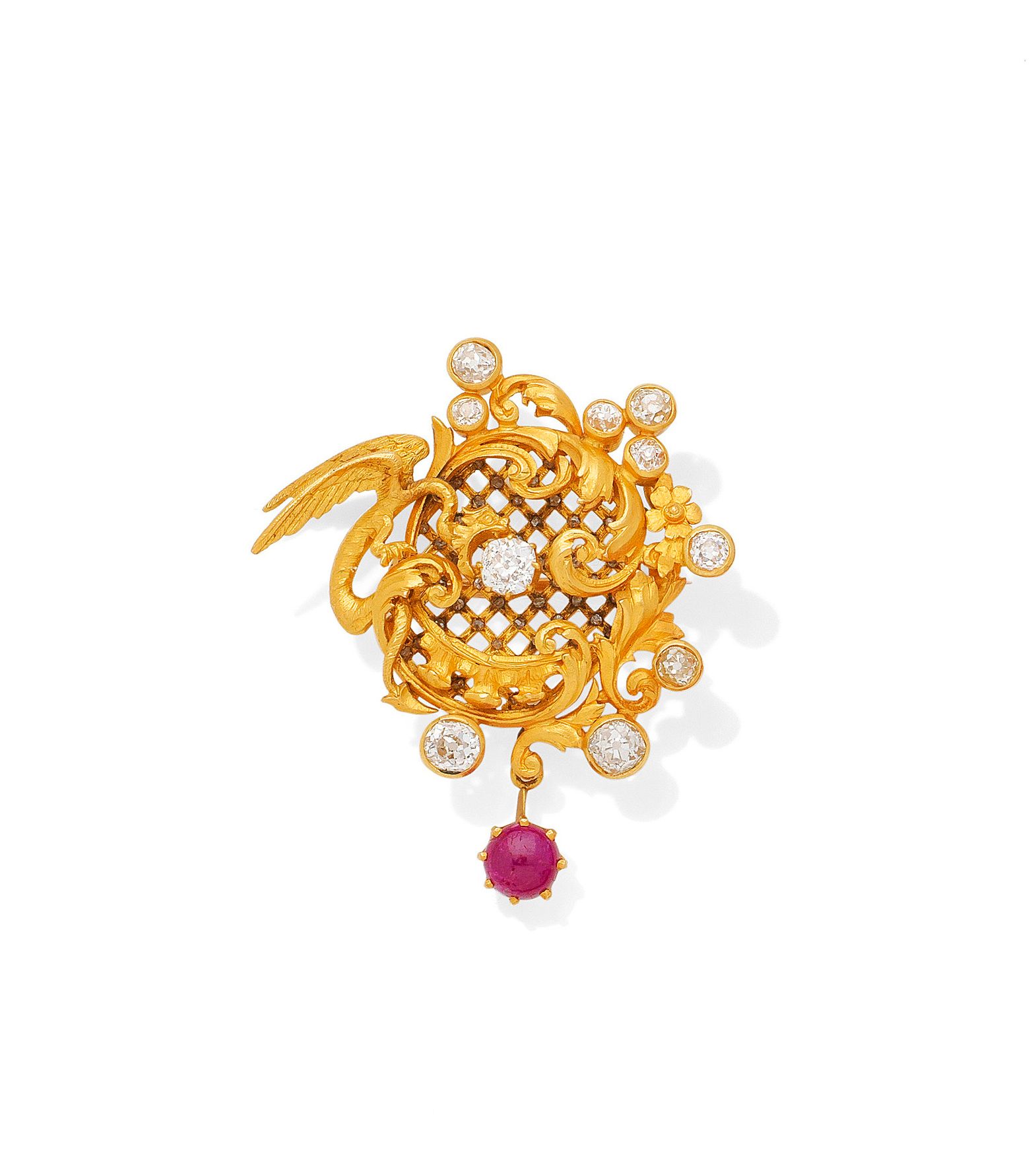 A ruby and diamond brooch/pendant
