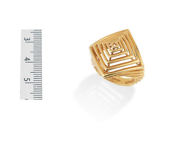 Bonhams : A gold pyramid ring, by Cartier,
