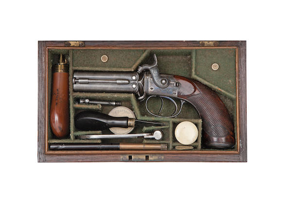 Bonhams : A Fine Cased 60-Bore Percussion Four-Barrelled Box-Lock Turn ...