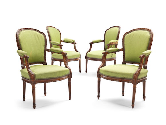 Bonhams : A set of four French 19th century carved walnut fauteuils in ...