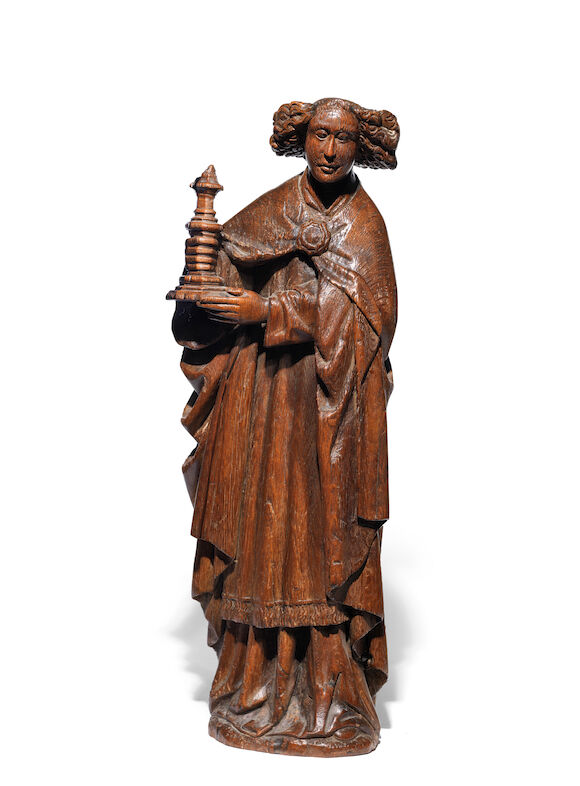 Bonhams : A late 15th century carved oak sculpture of a male saint or ...