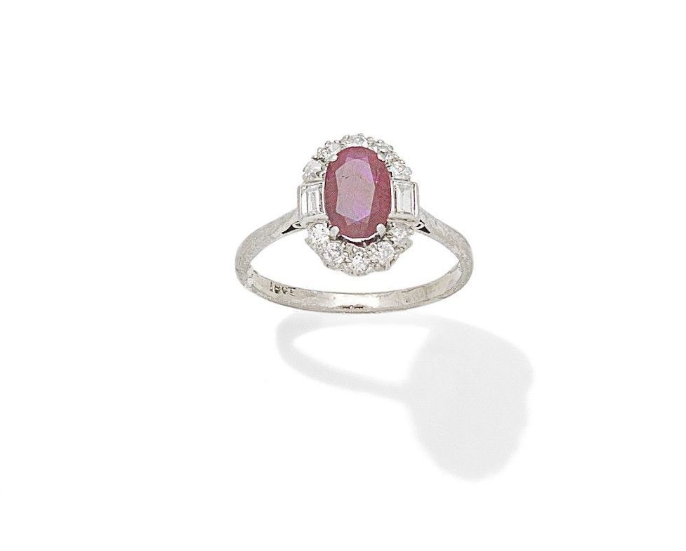 A ruby and diamond cluster ring