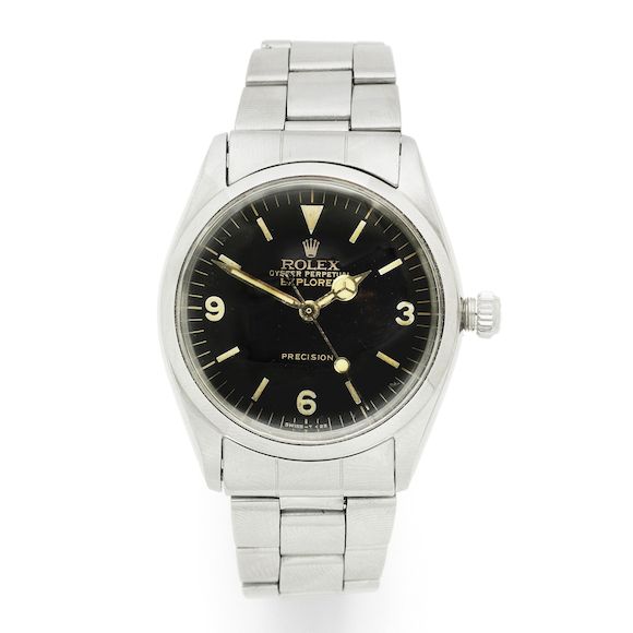 Photo of the documented piece at Bonhams · Photo: Bonhams · © Bonhams, used with permission · Source: https://www.bonhams.com/auction/24233/lot/126/rolex-a-stainless-steel-automatic-bracelet-watch-explorer-ref-5500-circa-1960