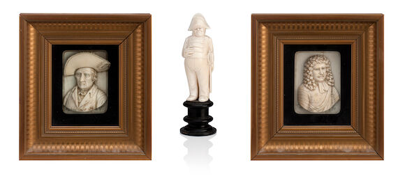 Bonhams : A pair of 19th century Dieppe carved ivory relief busts (3)