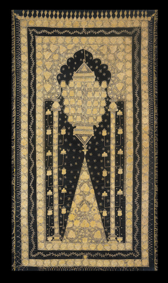 Bonhams A Metal Thread Embroidered Velvet Mihrab Panel India Circa 1900