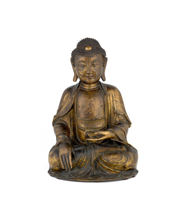 Bonhams : A large gilt-bronze figure of Buddha Shakyamuni 17th century