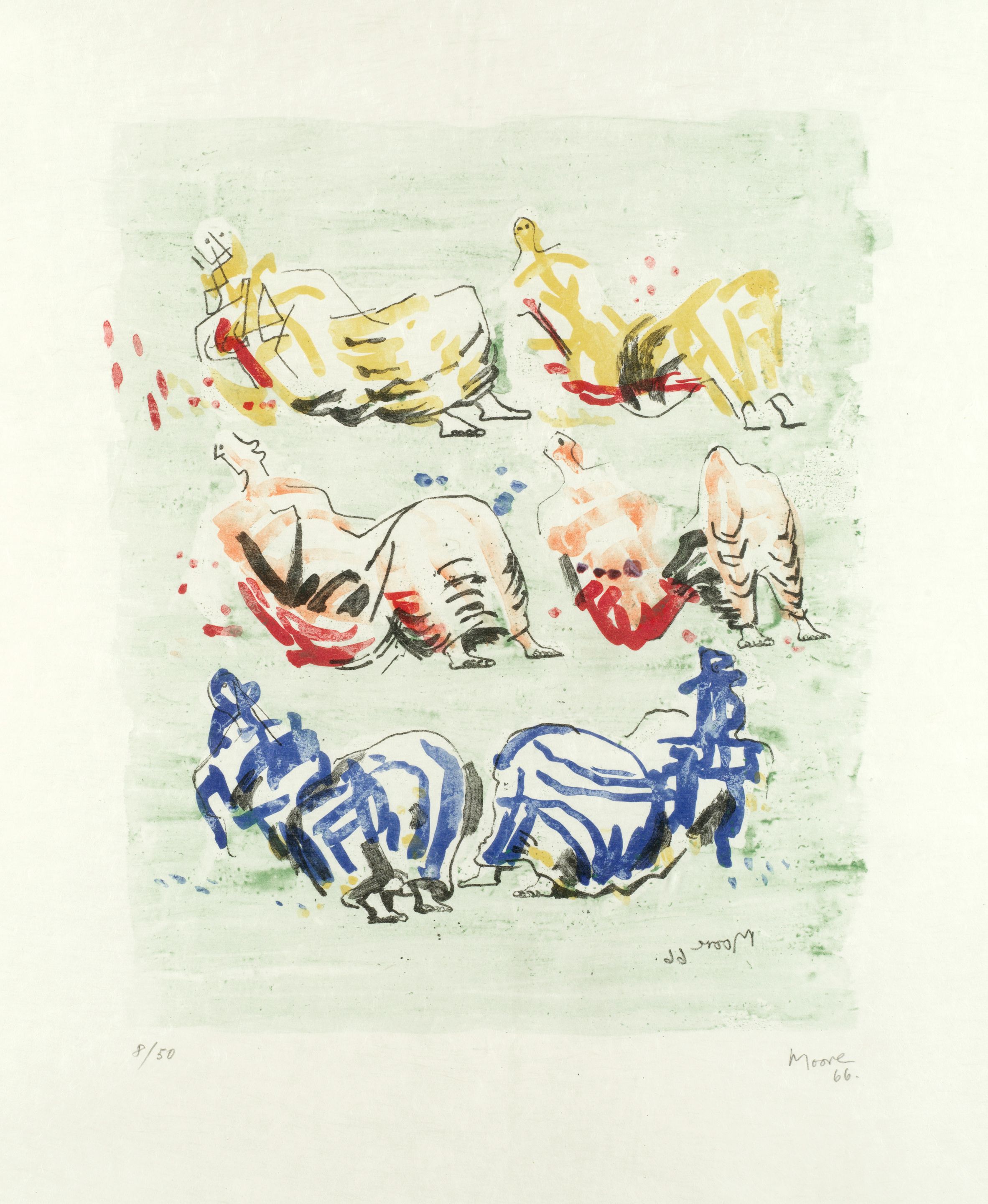 Six Reclining Figures on Green Ground