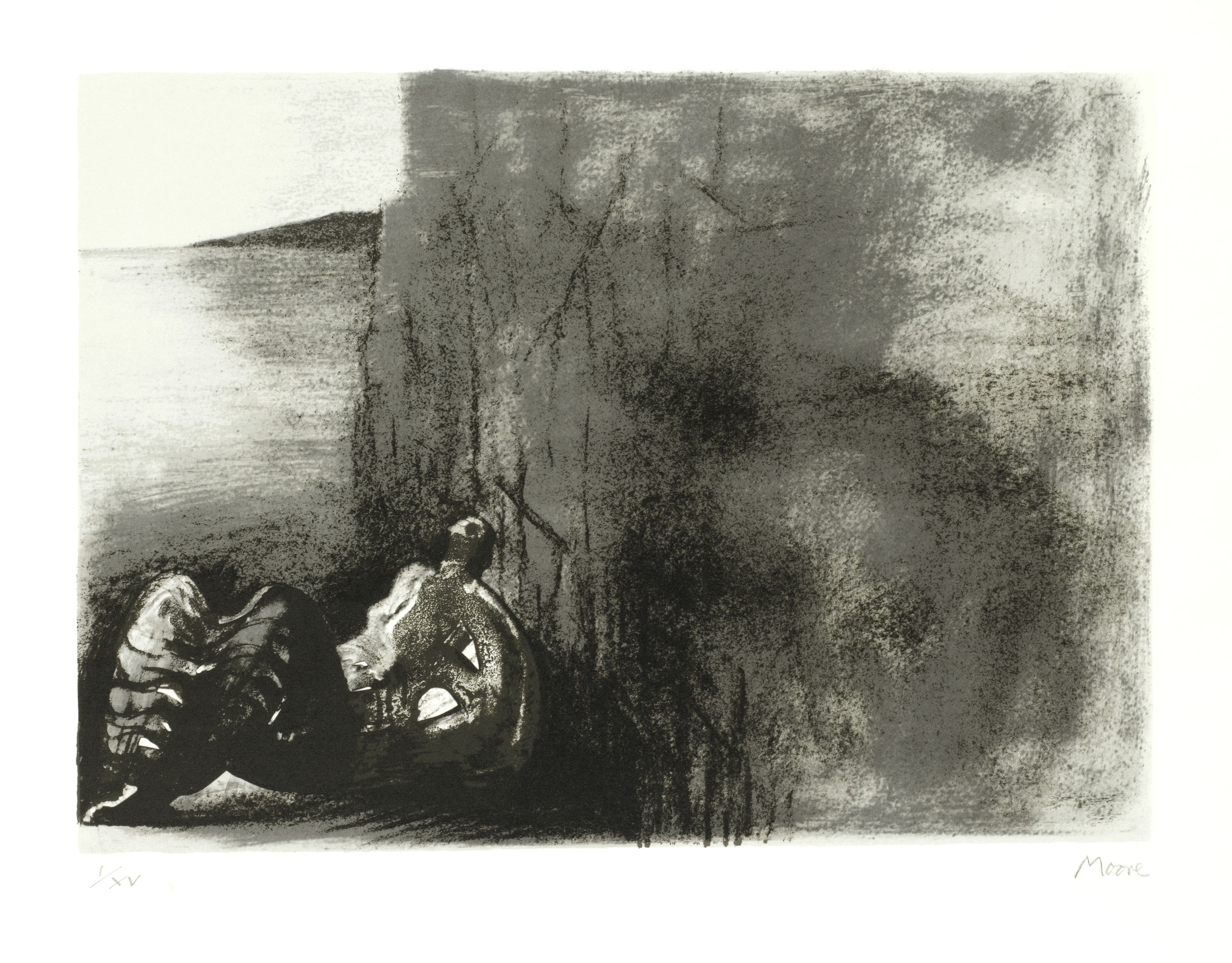 Reclining Figure with Cliff Background