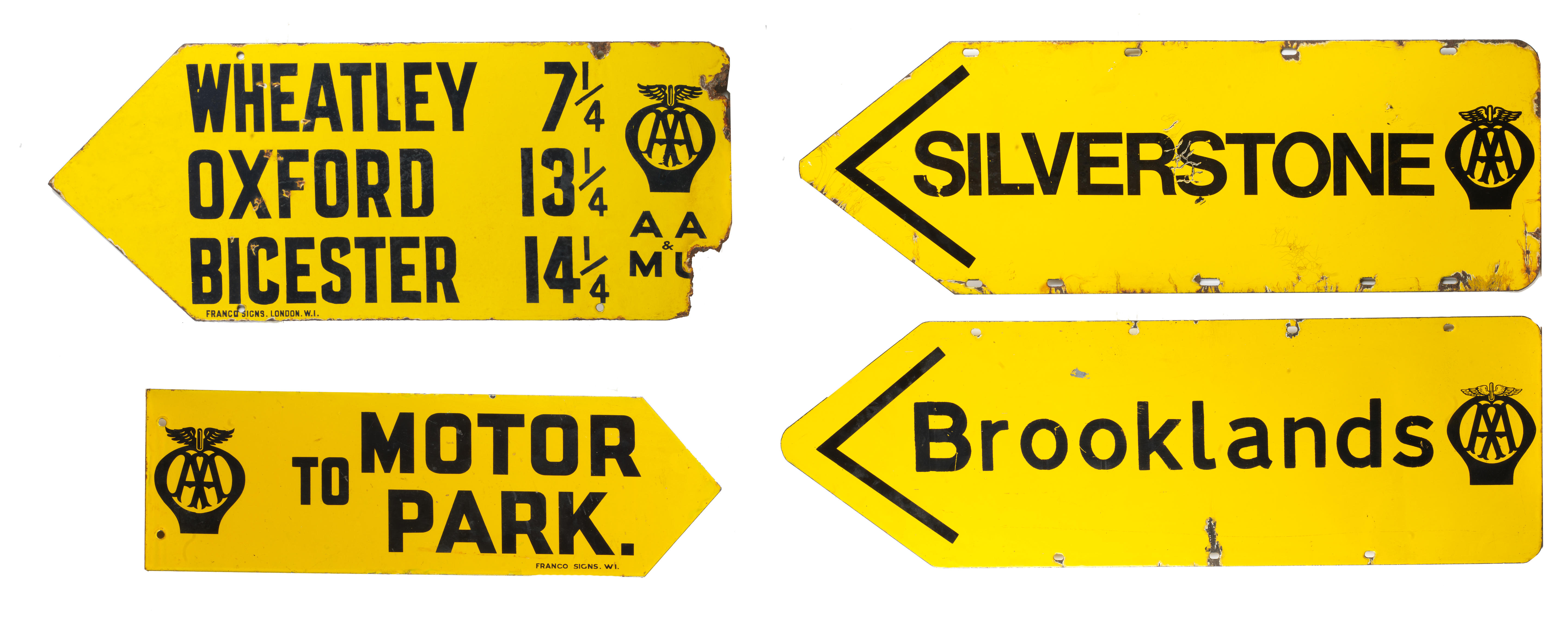 Bonhams Cars : Four enamelled AA direction signs, ((4))