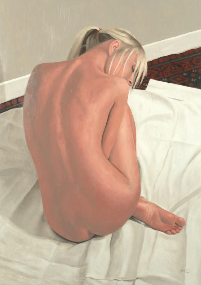 Mark Clark(British, born 1959)Seated Female Nude on a Bed