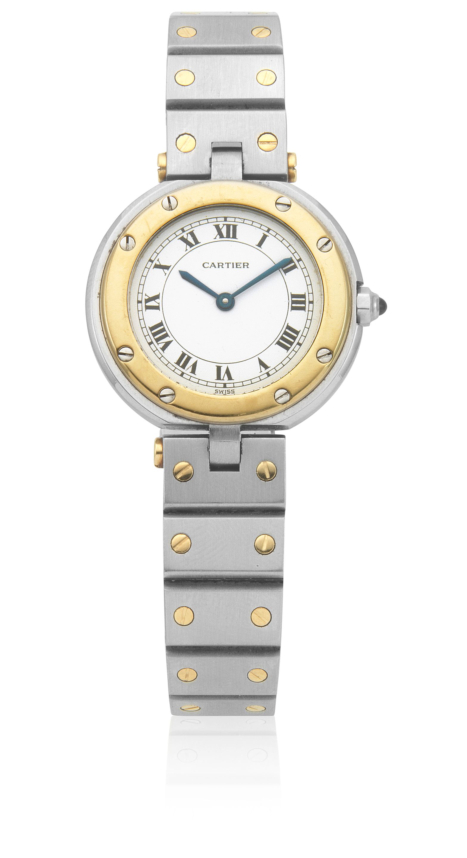 Cartier Cartier. A lady's stainless steel and gold quartz bracelet watch Santos, Circa 1990
