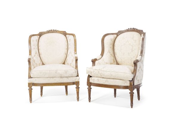 Bonhams : A pair of French early 20th century carved wingback bergeres ...