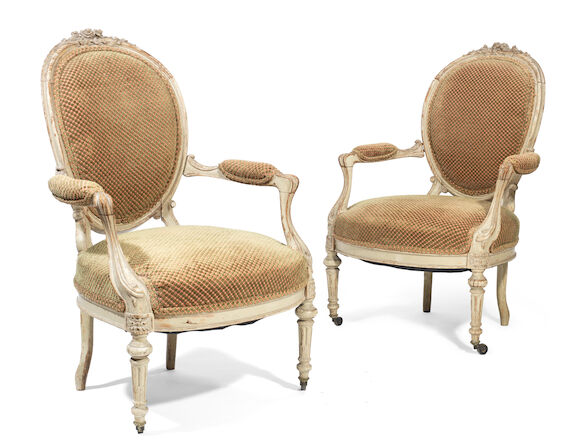 Bonhams : A pair of French late 19th century grey painted fauteuils In ...