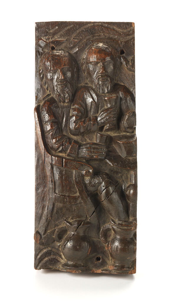 Bonhams : A 17th century carved oak figure group fragment, Dutch/German