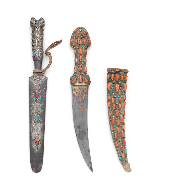 Bonhams : An Ottoman turquoise and coral-inlaid gold damascened steel ...