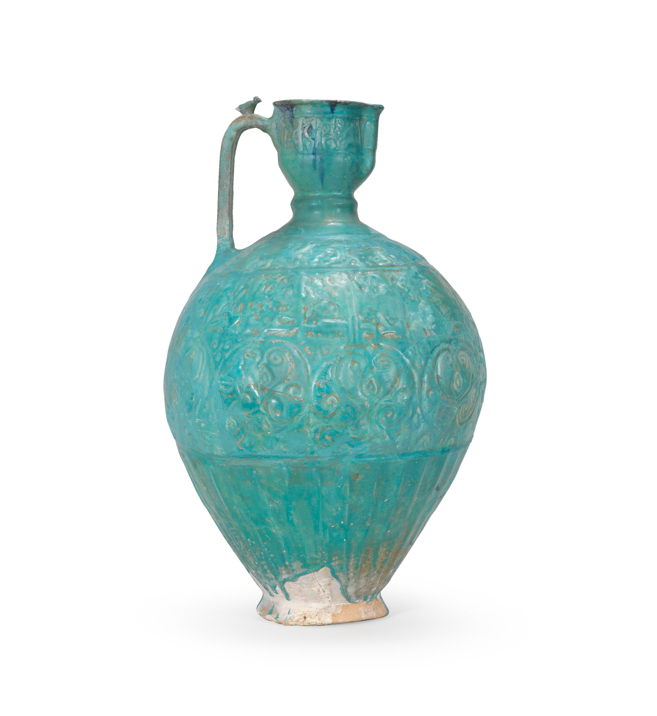 Bonhams A Impressive Kashan Moulded Monochrome Pottery Ewer Persia 12th 13th Century