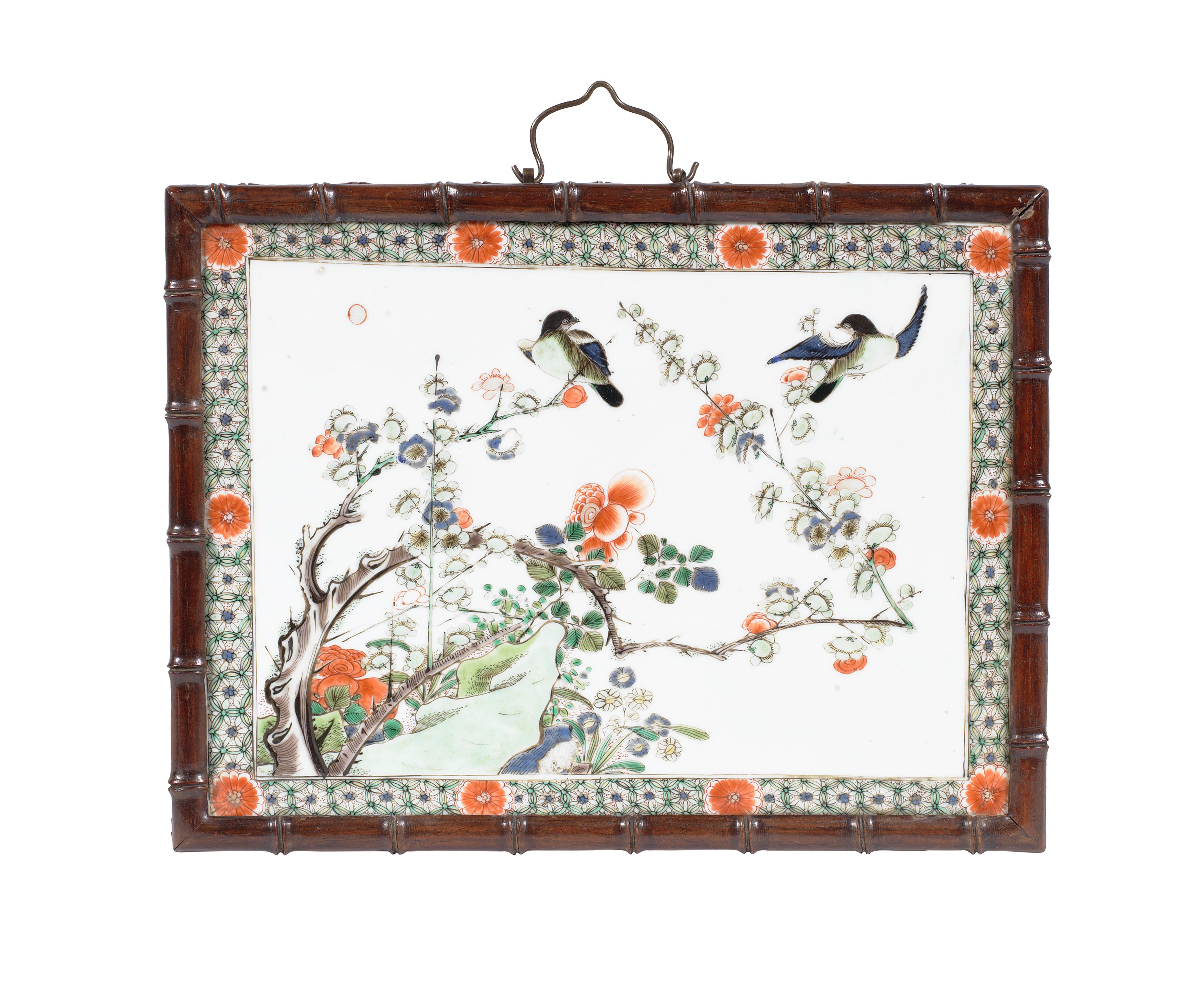 A famille verte rectangular plaque Kangxi
