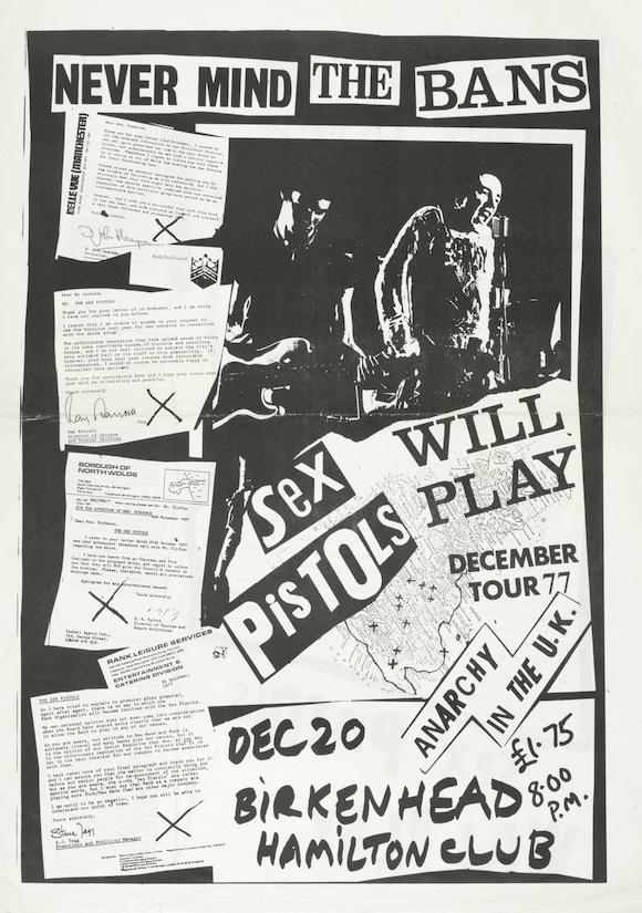 Bonhams Sex Pistols A Birkenhead Hamilton Clubnever Mind The Bans Poster 20th December 1976 