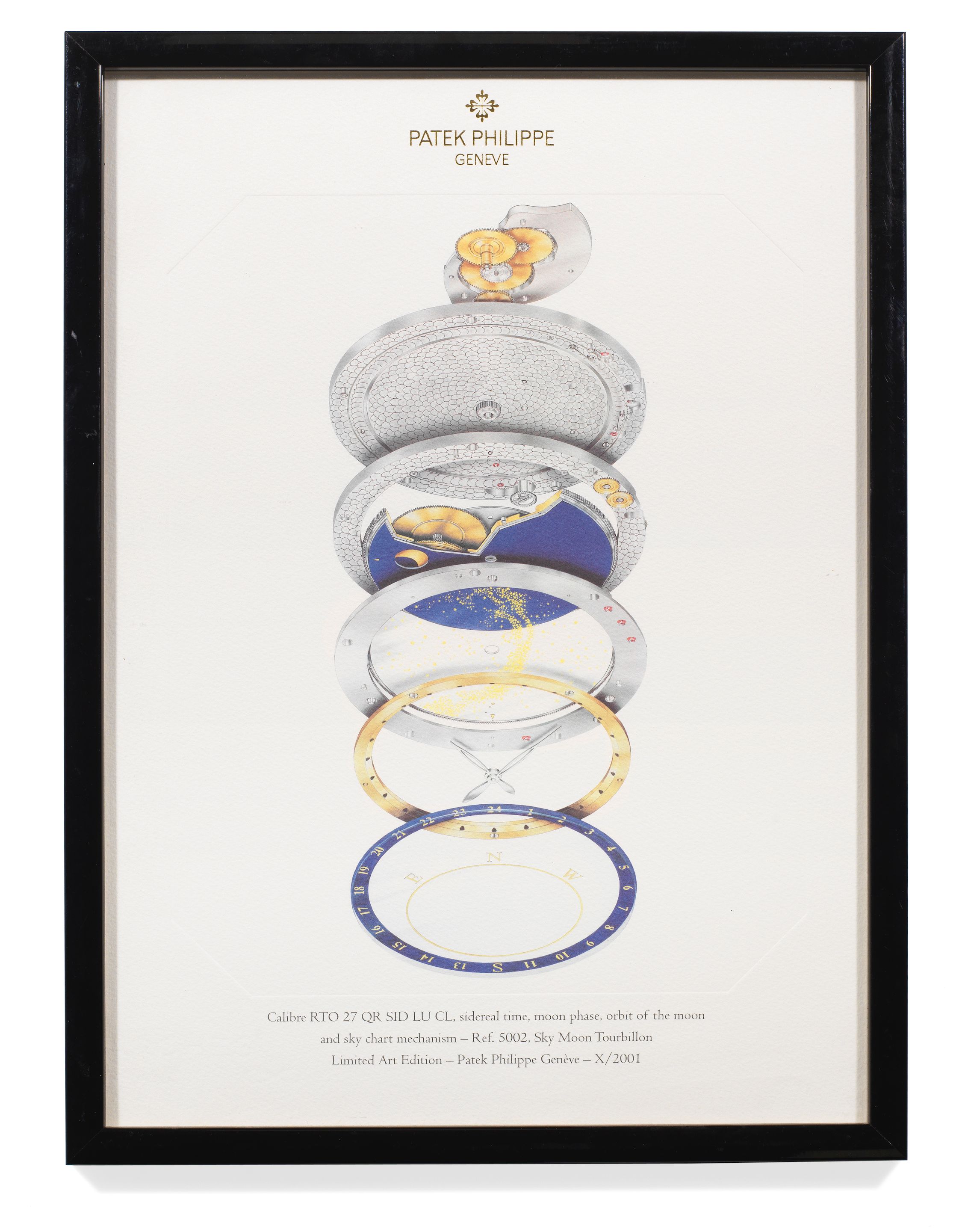 Patek Philippe A framed Limited Edition Patek Philippe lithograph depicting a Ref.5002 Sky Moon Tourbillon 2001 · 5002