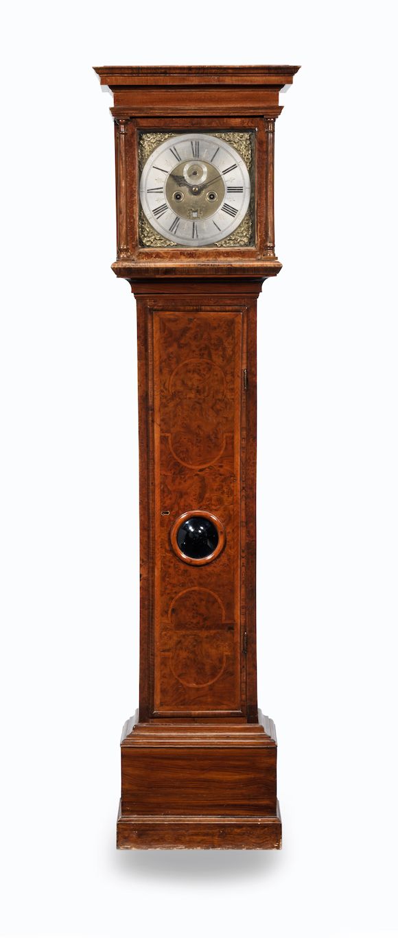 Bonhams A burrwalnut veneered longcase clock parts 17th century, the dial signed Samuel