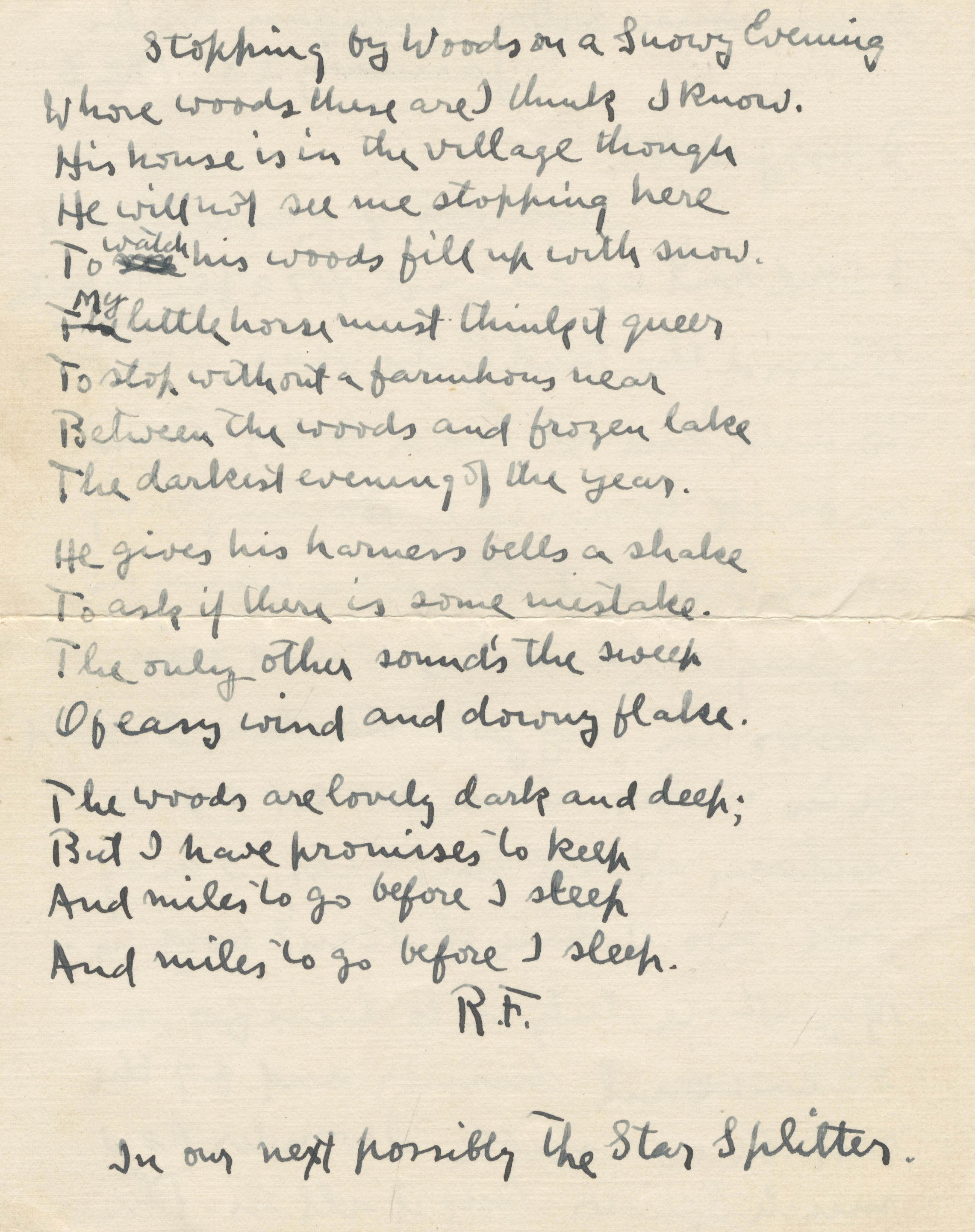 Bonhams : FROST (ROBERT) Autograph manuscript signed (R.F.) of his poem ...