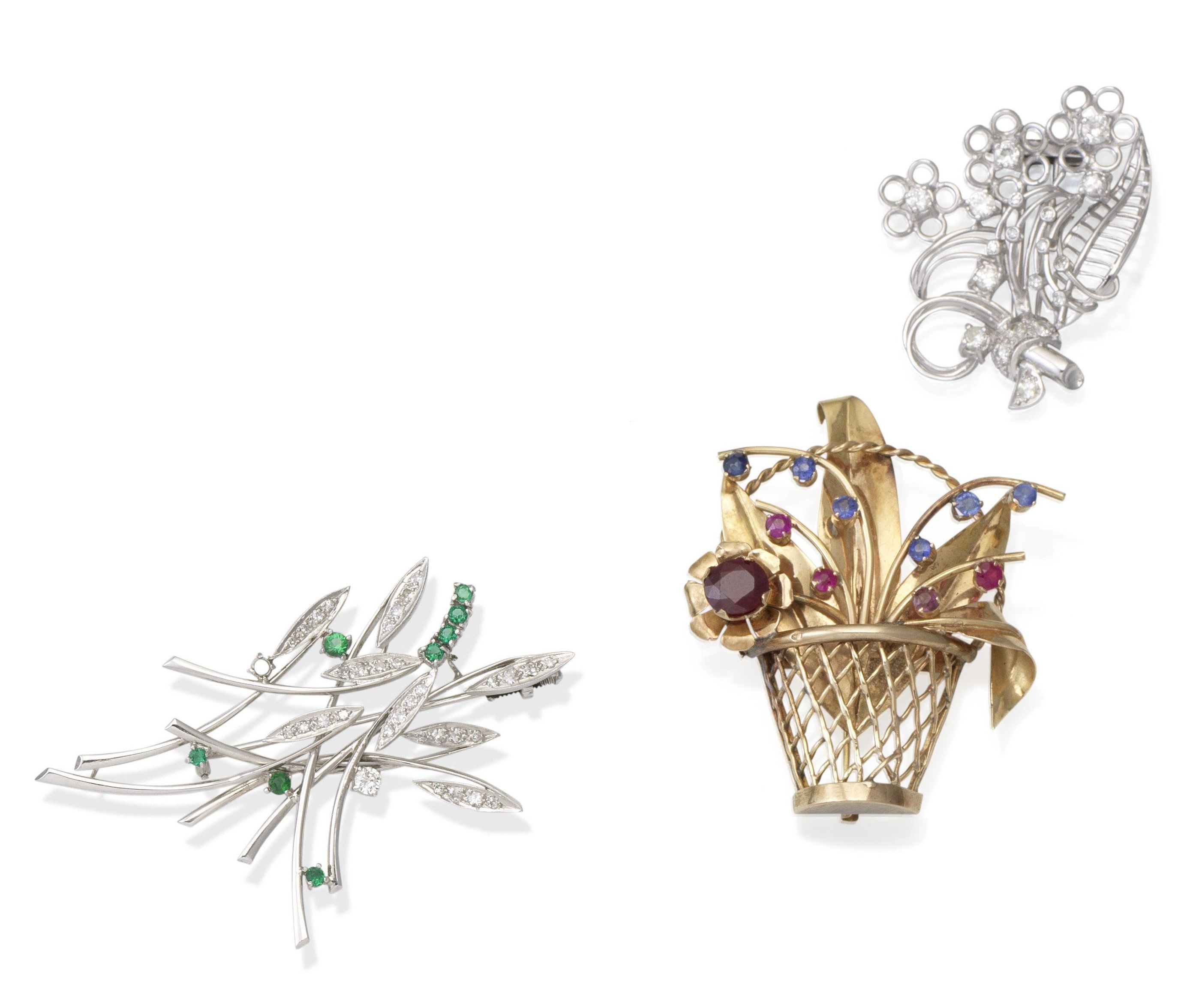 Three gem-set brooches (3)