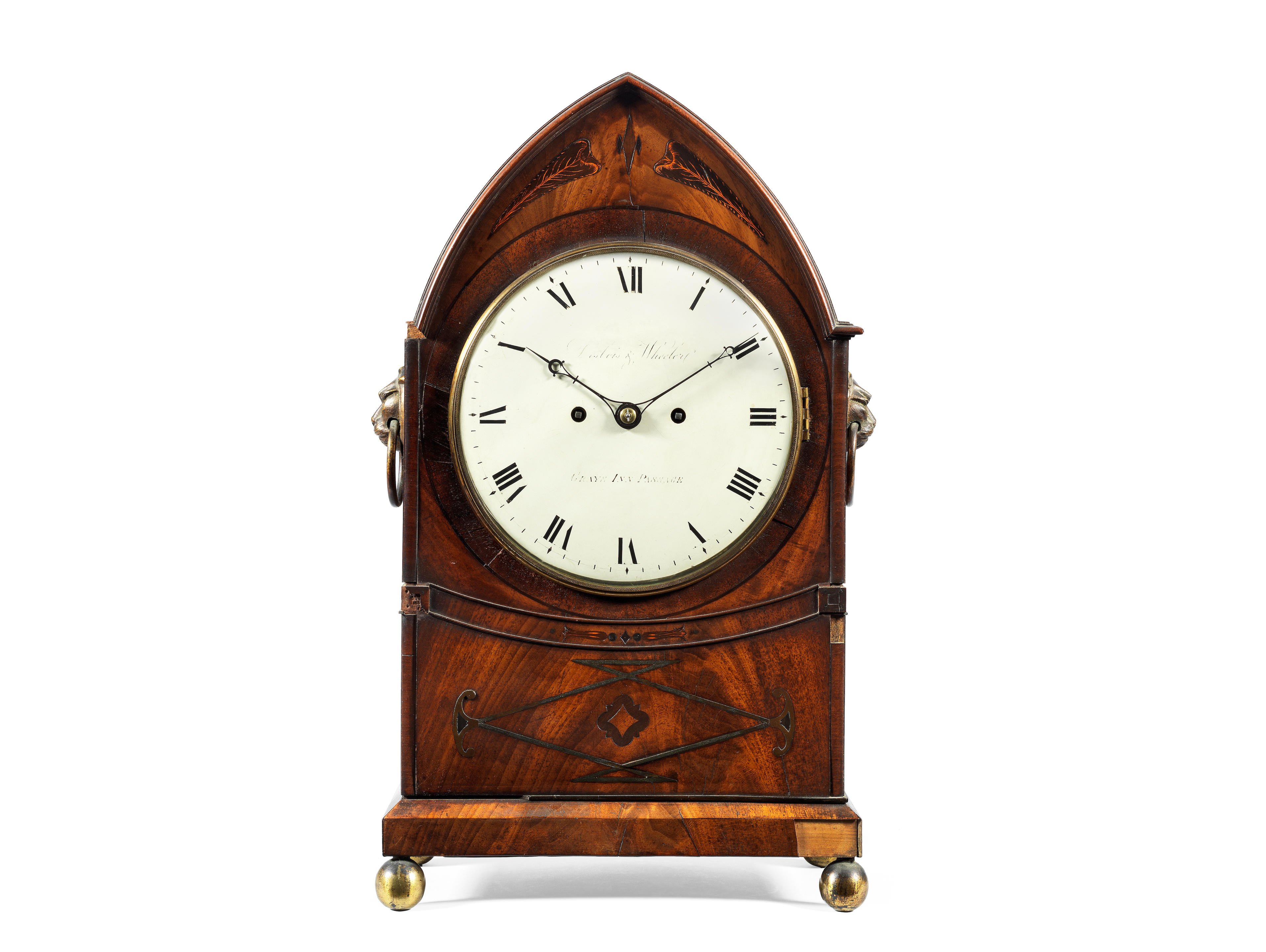 Bonhams An Early 19th Century Brass Inlaid Lancet Cased Bracket Clock With Wall Bracket