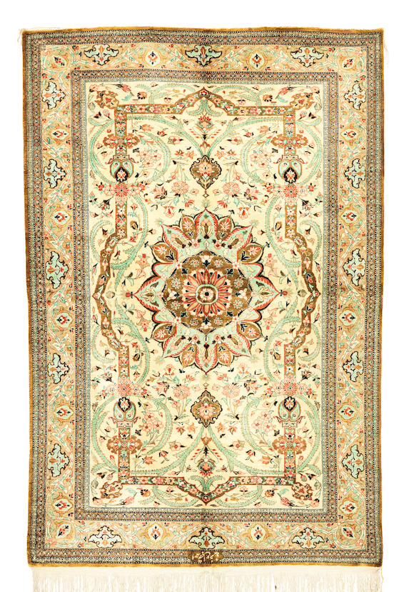 Bonhams A Silk Ghom Rug Central Persia 158cm X 106cm