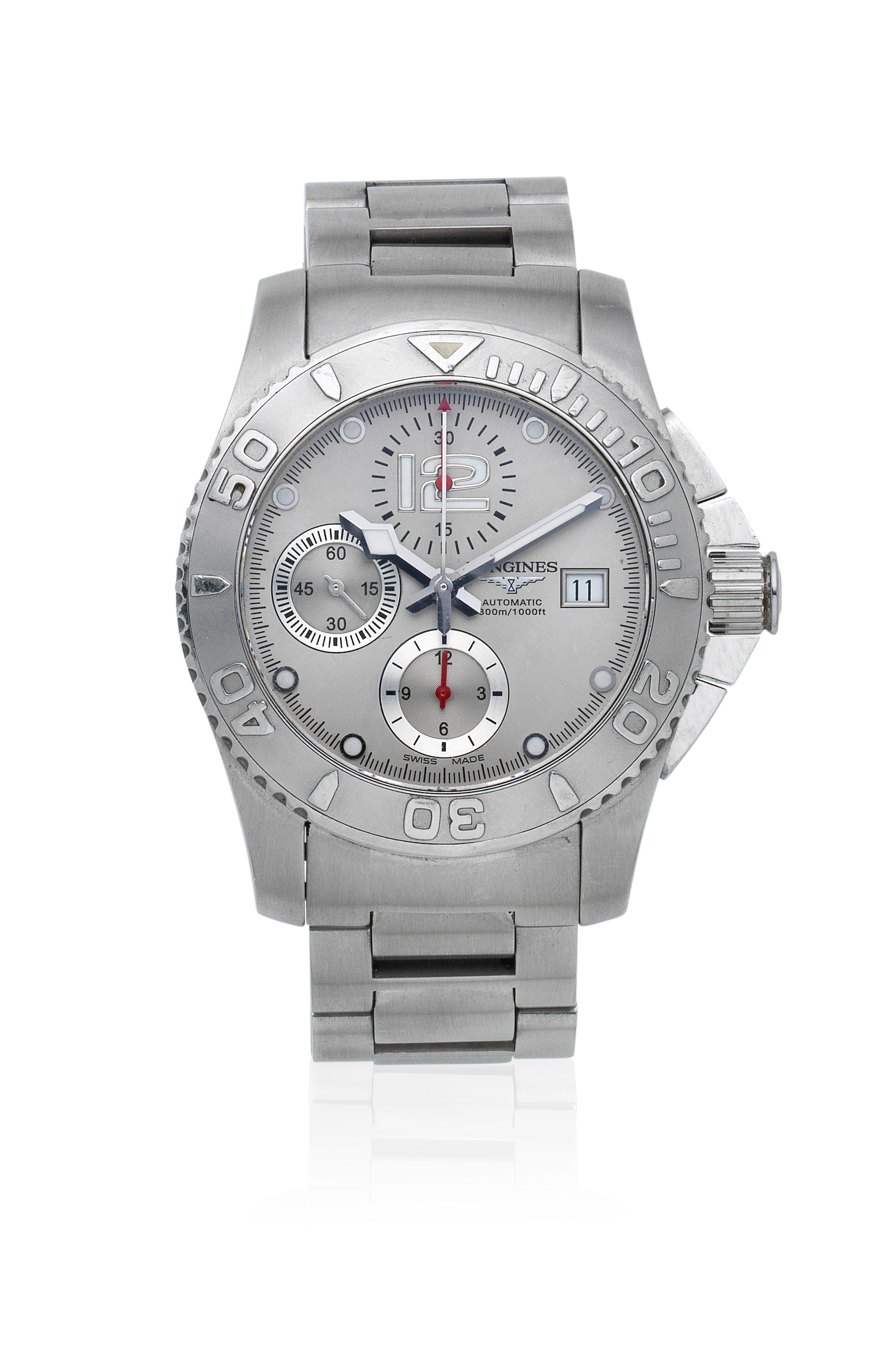 Longines. A stainless steel automatic calendar chronograph bracelet watch
