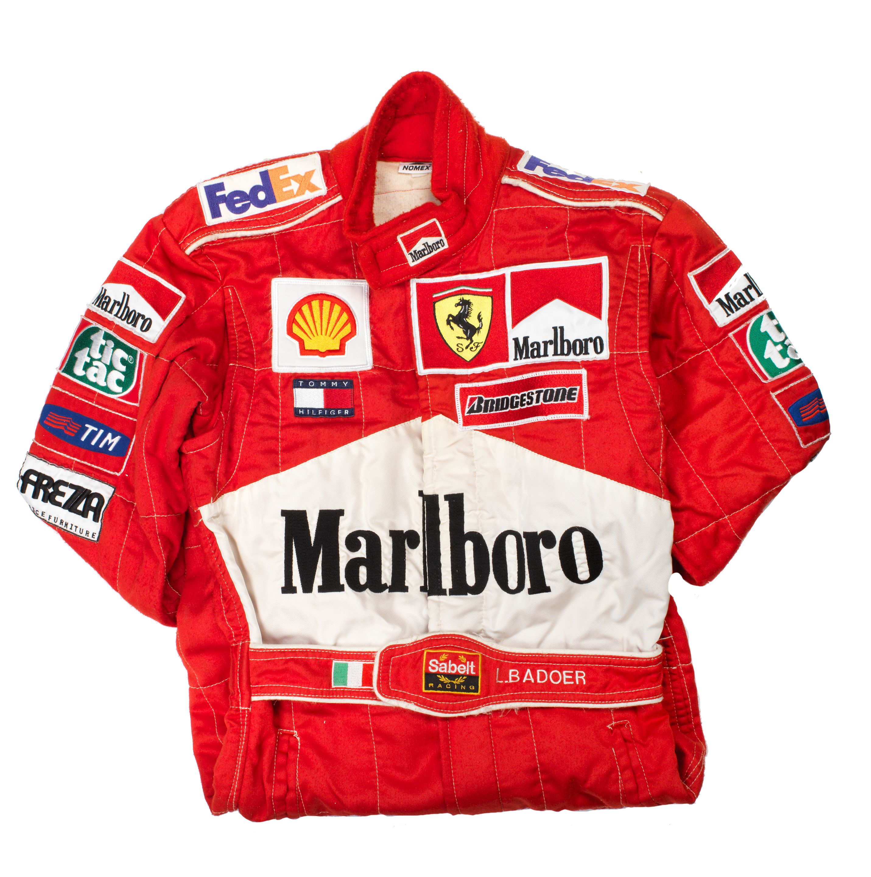 Bonhams Cars : A pair of Luca Badoer Ferrari race overalls,