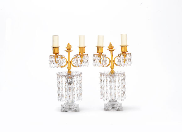 Bonhams : A pair of 19th century gilt metal and cut glass lustre ...