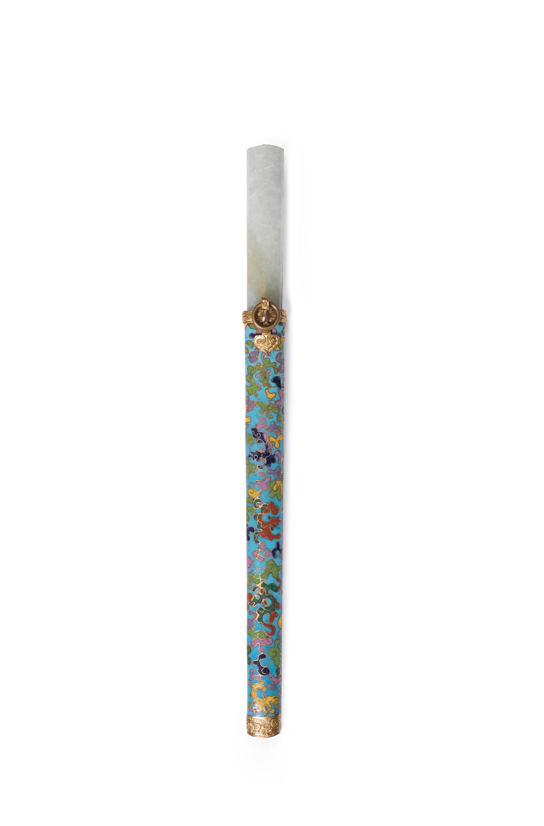 Bonhams : A jadeite-handled knife in cloisonné enamel sheath Mid-Qing ...