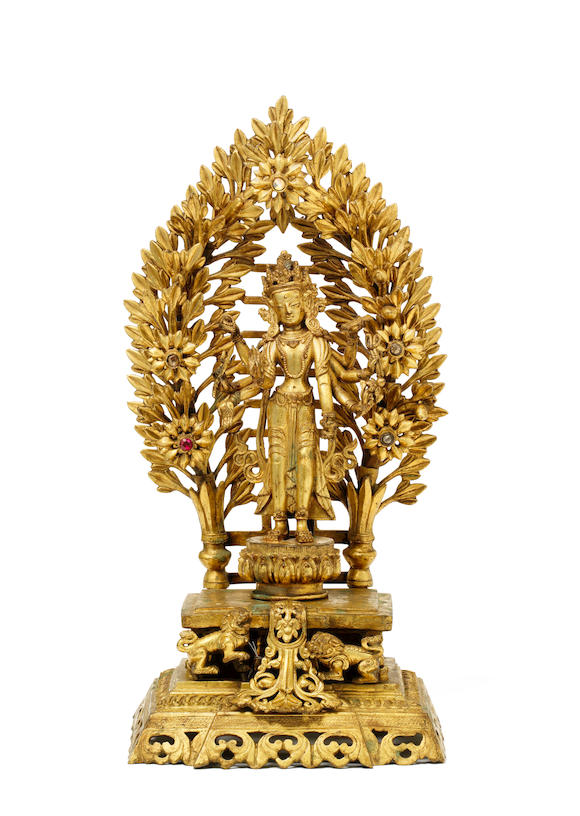 Bonhams : An inscribed gilt-bronze figure of Amoghapasa Nepal, dated ...