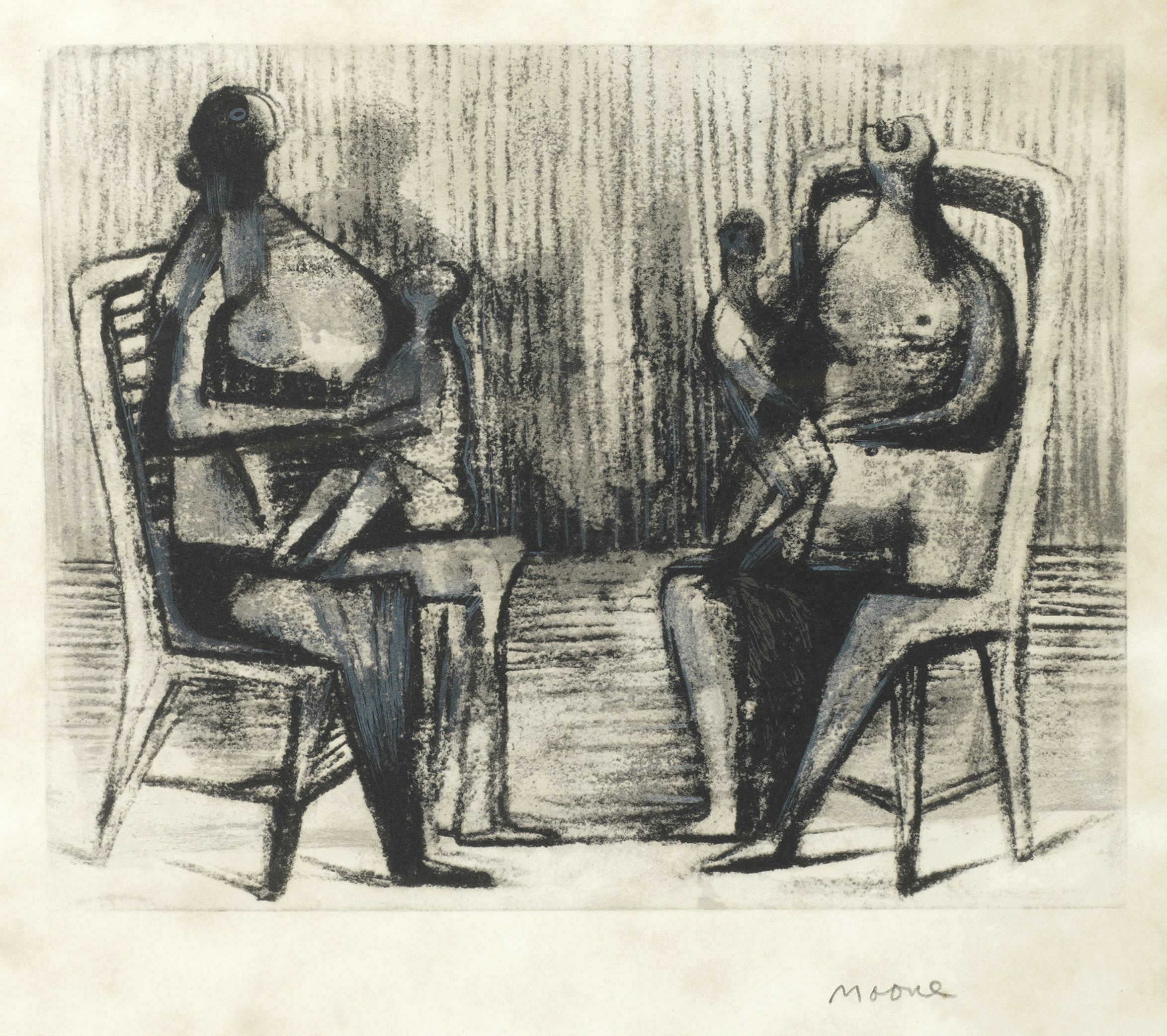 Two Seated Figures with Children