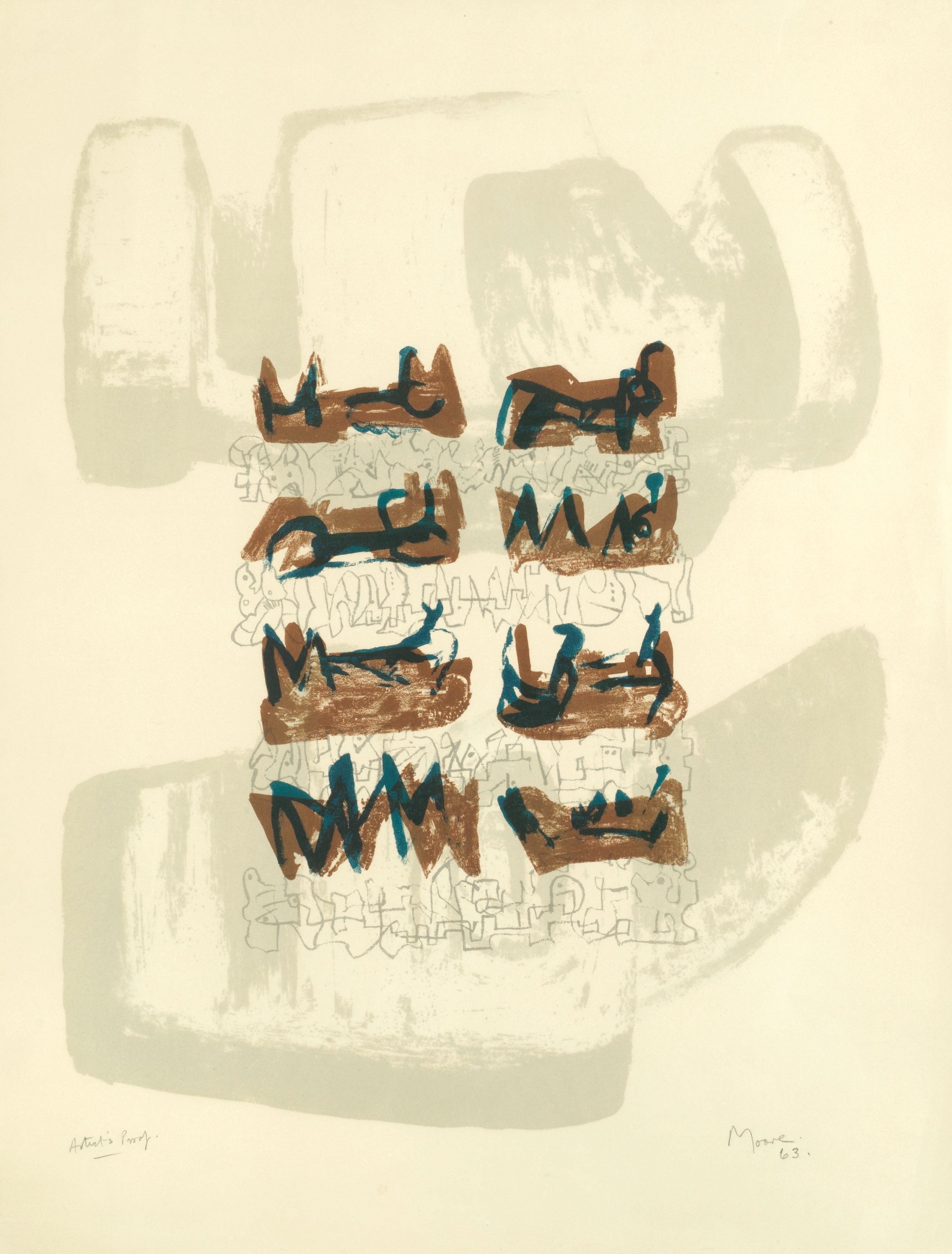 Eight Reclining Figures on a Rock Background