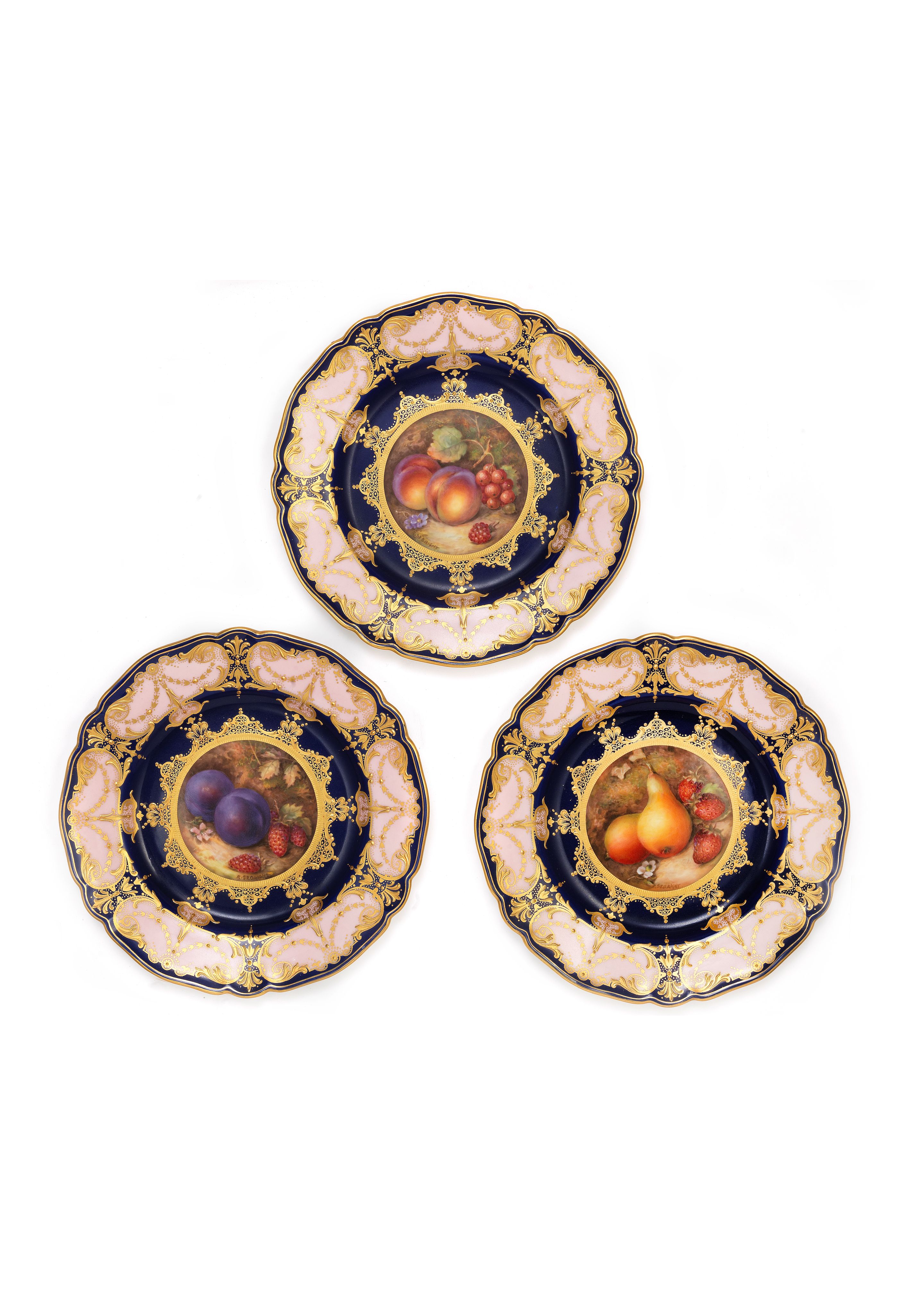Bonhams Three Royal Worcester 'Painted Fruit' plates by Richard