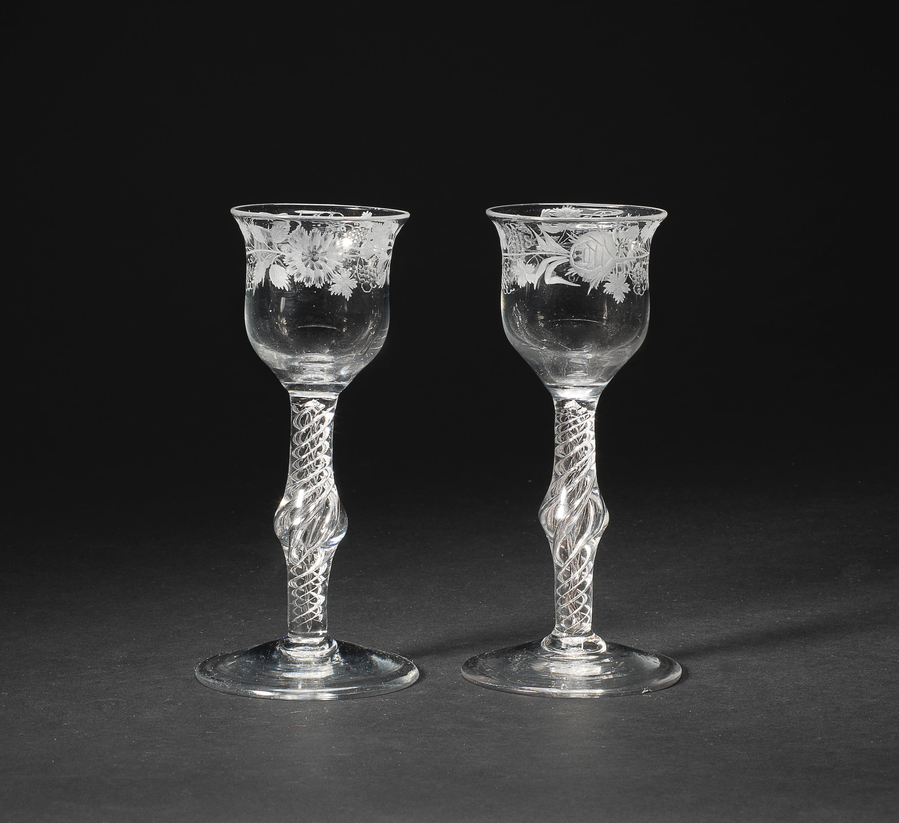 Bonhams A Pair Of Airtwist Wine Glasses Circa 1750 5196